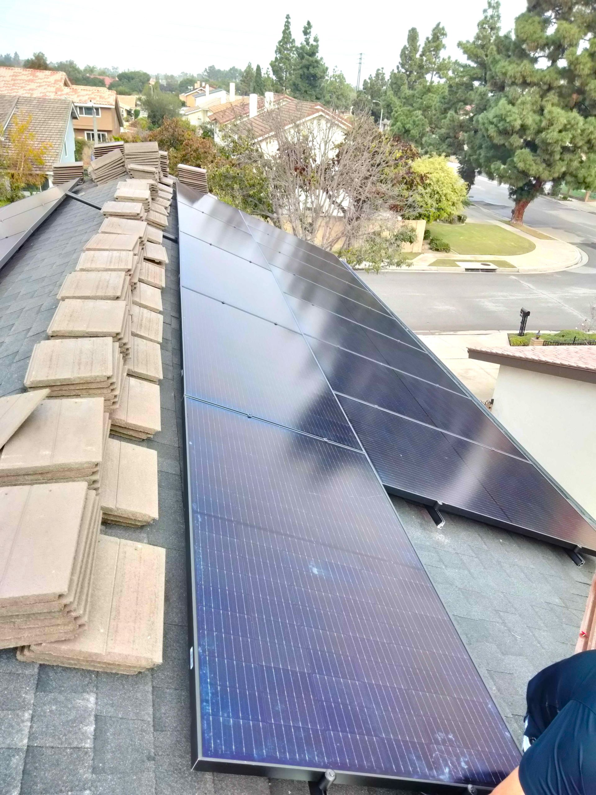 Solar panel system installed on a home's roof.