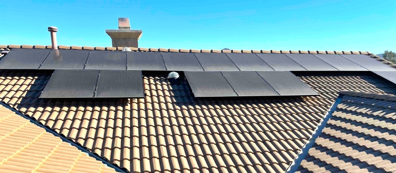 Solar panels secured to a roof in Jurupa Valley